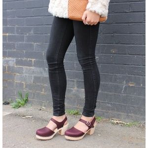 Leather Clogs with Heel- NWB